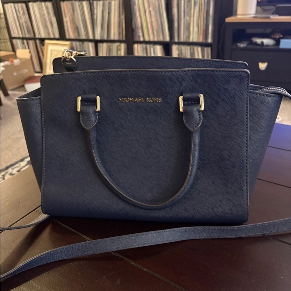 Michael Kors Selma Dark Blue Satchel